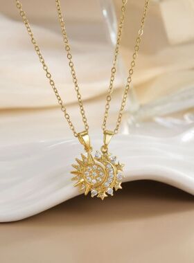 LATS  Stainless Steel Magnetic Sun Moon Couple Necklace Fash