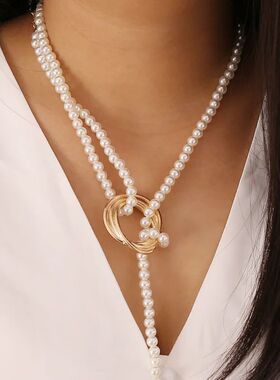 Vintage Pearl Pendant Necklace for Women Elegant Beaded Long