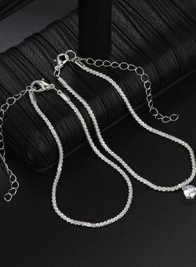 Shiny Silver ColorZircon Pendant Anklets for Women Girls Two