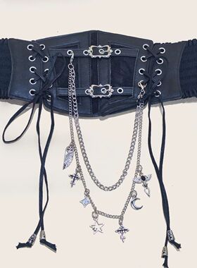 Lace Corset Punk Black Wide Belt With Chain Pu Leather Slimm