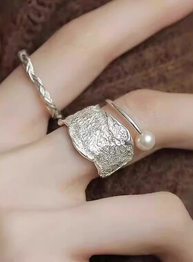 S925 Sterling Silver Double Pearl Ring Female Design High Se