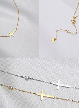 Delicate Petite Sideway Cross Necklaces Pendant Women Stainl