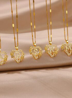 Zircon Flower Heart Initials Necklaces For Women Stainless S