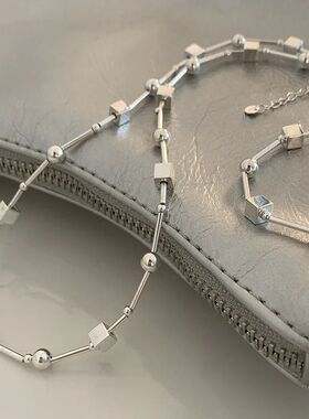 925 Sterling Silver Bead Geometry Necklace for Women Girl Ko