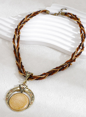 Hand-woven Necklace Ethnic Style Retro Hollow Round Long Swe