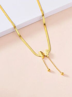 Vintage Butterfly Necklace Women Golden Stainless Steel Blad