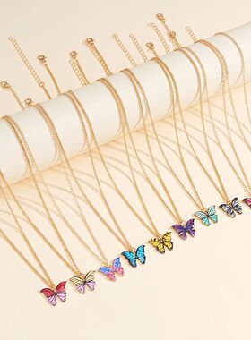 10 PcsButterfly Necklaces For Women Boho Vintage Colorful Si