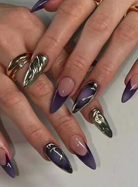 24pcs Sliver Spider Design Fake Nail Heavy Metal Halloween F
