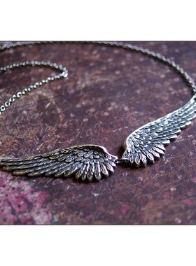 Vintage Angel Wings Feather Choker Big Pendant Aesthetic Lin