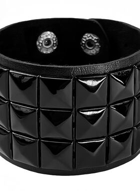 3Pcs/Set Punk Hip Hop Square Rivets PU Leather Bracelet Wris