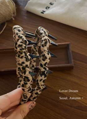 2026 Leopard Print Fabric With Teeth Hairband French RetroHe