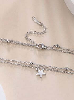 Star Pendant Necklace for Women Silver Color Stainless Steel