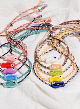Set of 10Pcs Ceramic Fish Bracelet for Women Handmade Woven