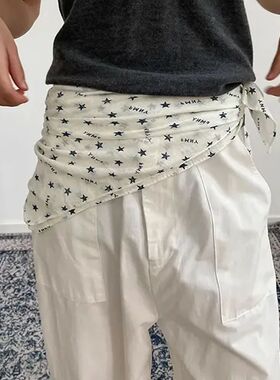 Linen Star Print Hair Scarf Women Summer Y2K Cool Square Hea
