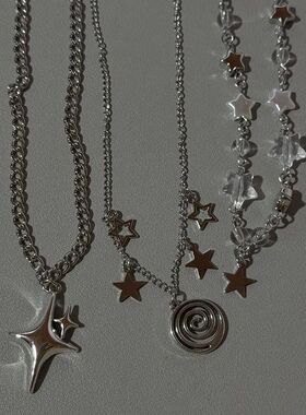 Stainless steel spiral pendant necklace / layered choker / s