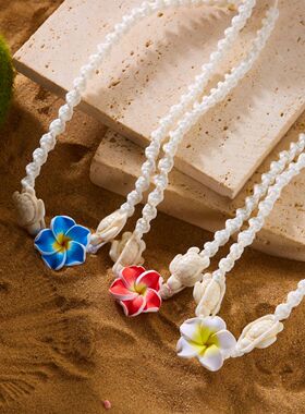 Bohemian White Plumeria Flower Necklace for Women Handmade C