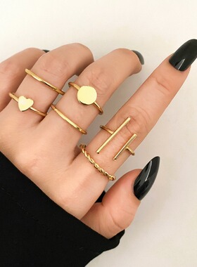 5pcs Korea Punk Love Heart Ring Set Personality Silvery Geom