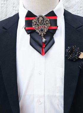 Luxury Rhinestone Bow Tie Brooch Pocket Towel Set Men's High