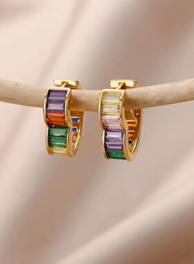 Colored Rainbow Zircon Earrings For Women Mini Stainless Ste