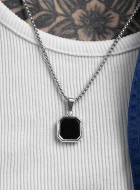 Stylish Men's Black Enamel Necklace,Stainless Steel Geometri