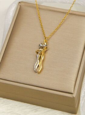 LATS Stainless Steel Couple Hugging Pendant Necklace for Wom