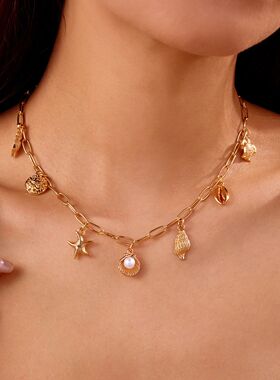 Fashion Gold Color Starfish Conch Turtle Pendant Necklace fo
