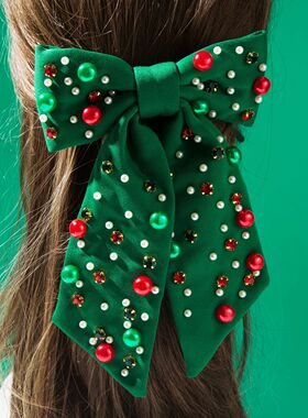 New Christmas Elements Bow Hairpin Women'sNail Diamond Pearl