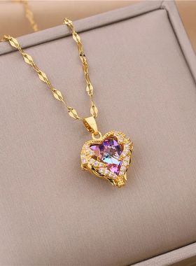 New In Light Zircon Crystal Stainless Steel Necklaces For Wo