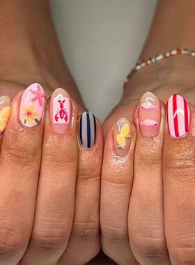 24pcs Ocean Fish Pattern Full Cover Nail Art Summer Day Shor