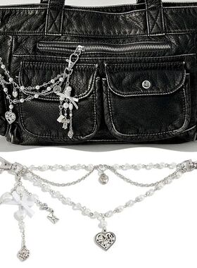 Y2K Pearl Bag Chain Strawberry Love Heart Bow Pendant Chain