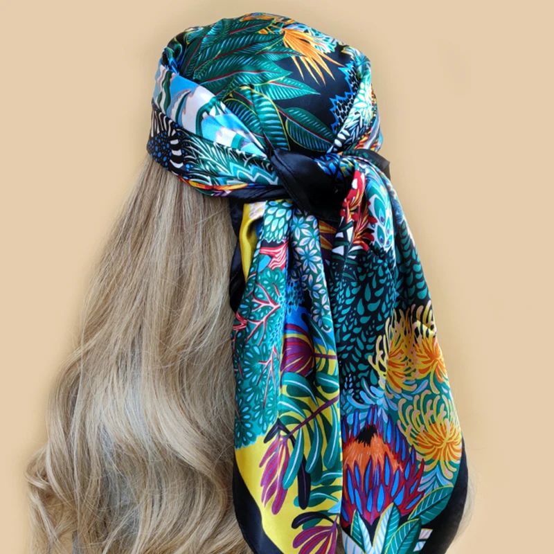 90*90CM ShawlsBeach Sunscreen Silk Scarves  Europe And Ameri - 图3