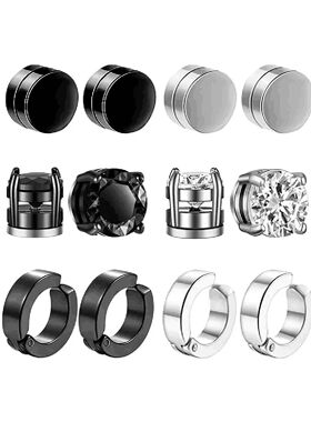 1-10 pairs of men's fashionable ear hole free magnet zircon