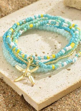 Bohemia Multilayer Rice Bead Anklet Set for WomenStarfish Pe
