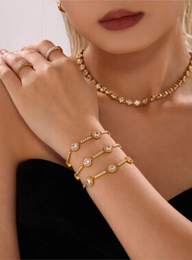 Stainless Steel Chain Bracelet For Women 18k Gold Plated Mul