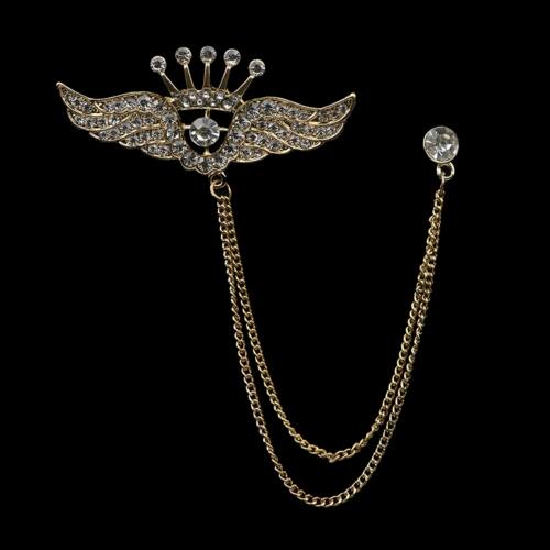 Golden Men Women Tassel Chain Lapel Pin Brooch Wings Crown S - 图3