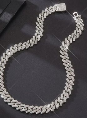 Gold Color Hip Hop Cuban Chain With Full Stone Mens Necklace