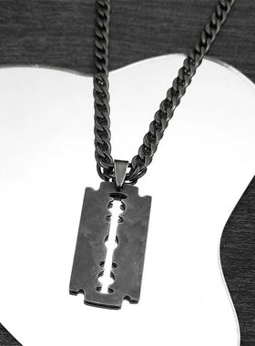 Stainless Steel Razor Blade Long Necklace for Men Women Blac