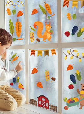 Thanksgiving Window Clings Maple Pumpkin Squirrel Stickers T