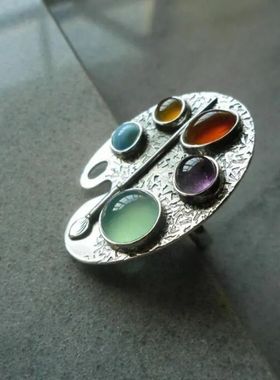 Creative Geometry Silver Color Metal Oval Inlaid Colored Sto