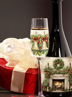 9pcs Retro Christmas Wine Bottle Stickers 2024 New Year Part