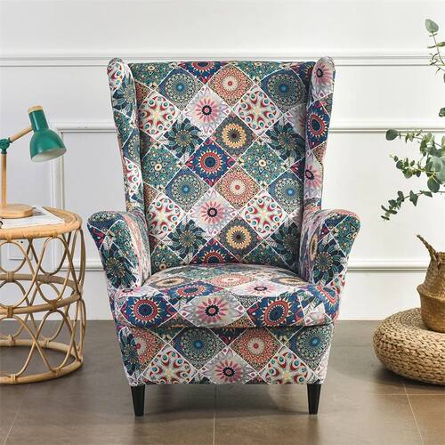 Bohemia Style Wing Chair Cover Stretch Spandex Armchair Cove - 图1