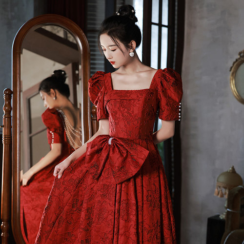 新娘敬酒服2025新款高端轻奢小众小个子中长款平时可穿订婚连衣裙 - 图1