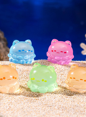 微景观简约创意夜光猫猫水母鱼缸水族 造景DIY装饰品迷你桌面摆件