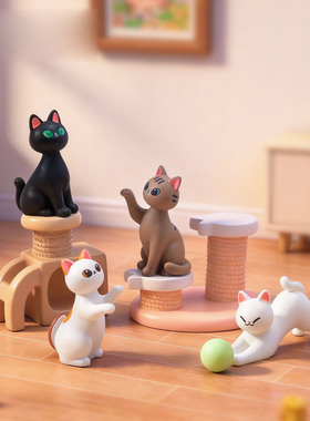 微景观简约可爱调皮小猫公仔萌粒 娃娃屋diy装饰品迷你桌面小摆件