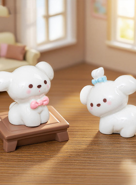 微景观可爱蝴蝶结小狗萌粒公仔 娃屋DIY装饰品迷你桌面树脂小摆件