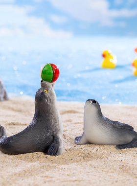 微景观创意海狮动物公仔海洋沙滩造景DIY装饰品桌面迷你树脂摆件