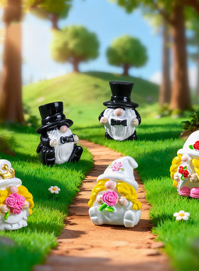 微景观简约创意结婚小矮人情人节萌粒公仔 DIY装饰品迷你树脂摆件