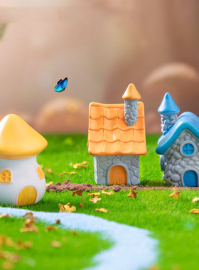 苔藓微景观树脂工艺品创意复古石头小房子园艺造景 DIY装饰品摆件