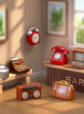 微景观复古电视机电话皮包小物件娃娃屋 DIY装饰品迷你树脂小摆件