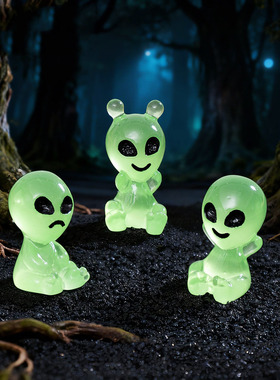 跨境新品简约微景观创意夜光外星人萌粒 DIY装饰品迷你树脂小摆件